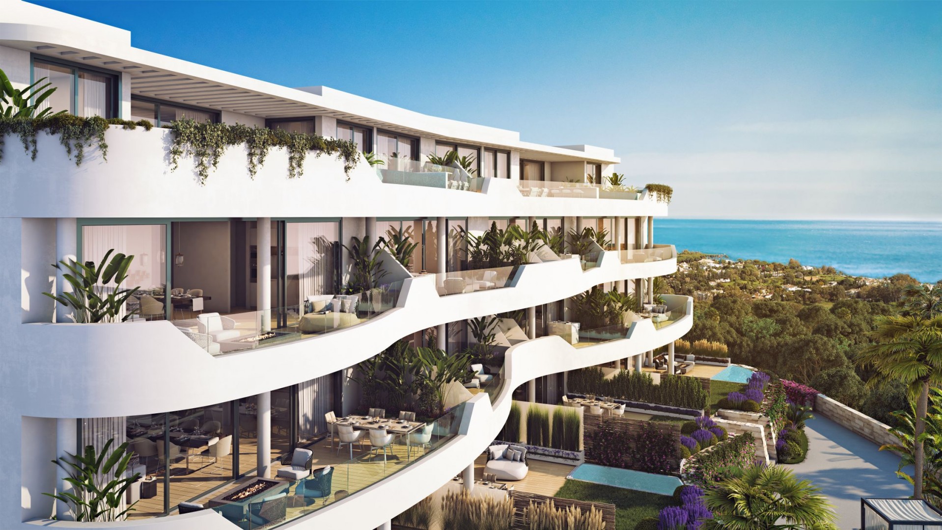 Prachtig ontworpen eigentijdse appartementen met uitzicht over de kust van Fuengirola.PL73
